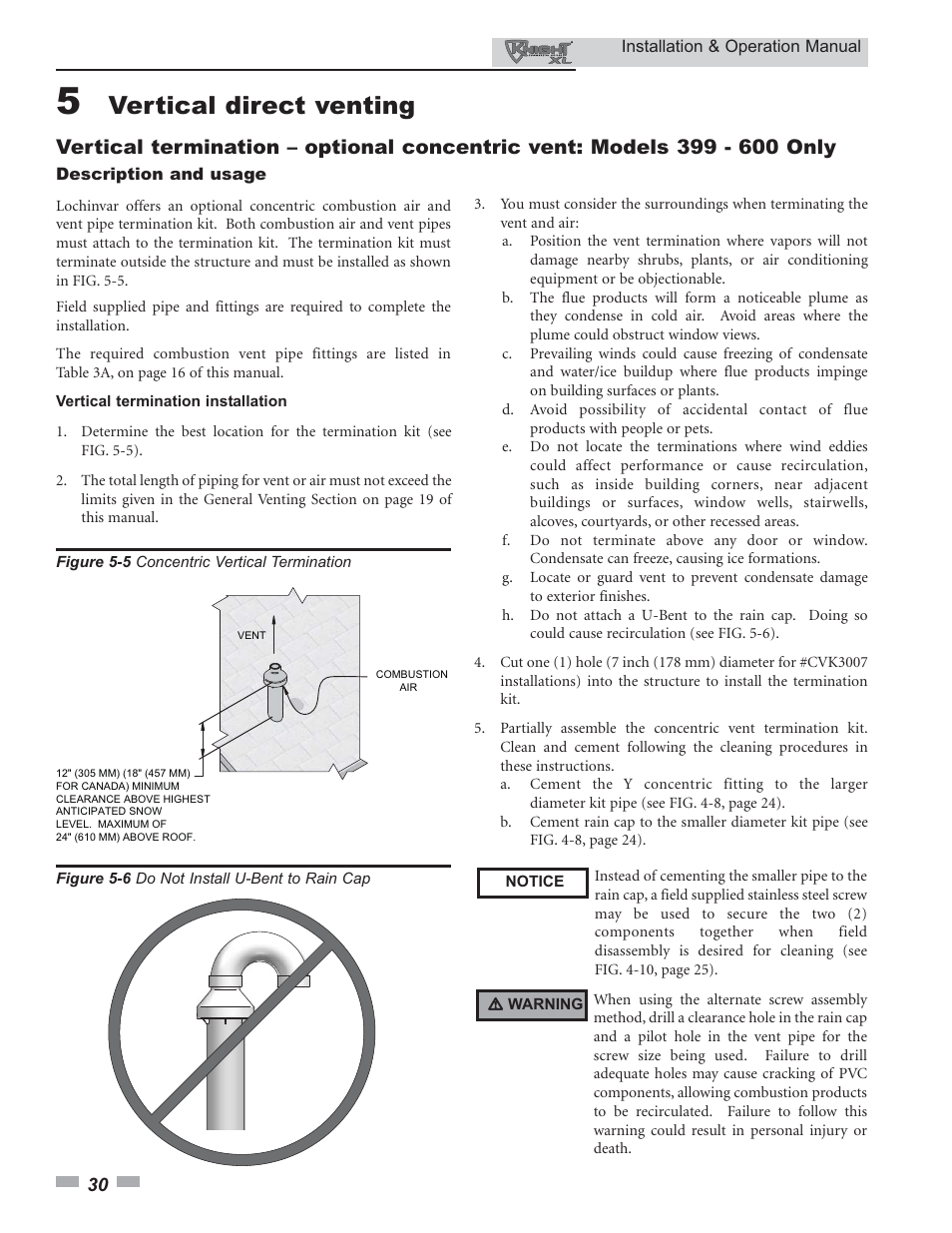 Vertical direct venting | Lochinvar Knight XL 399 - 800 User Manual | Page 30 / 72