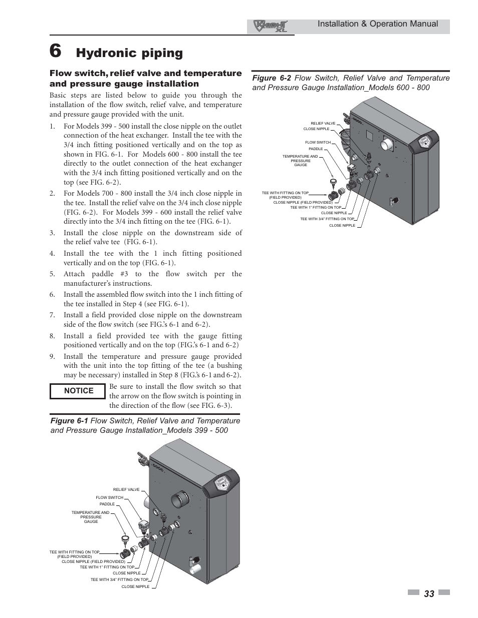 Hydronic piping, Installation & operation manual | Lochinvar Knight XL 399 - 800 User Manual | Page 33 / 72