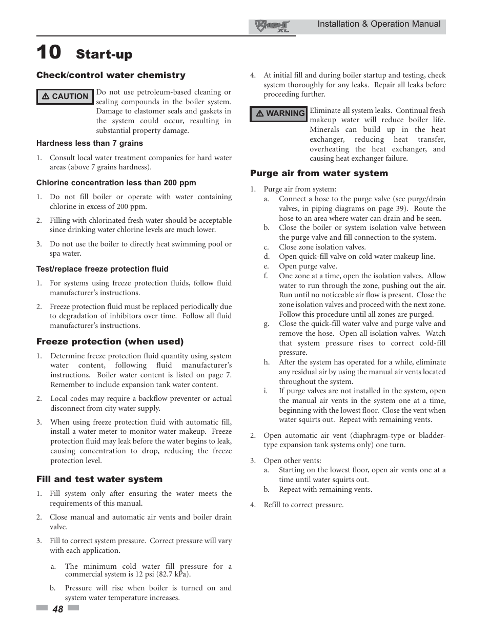 Start-up | Lochinvar Knight XL 399 - 800 User Manual | Page 48 / 72