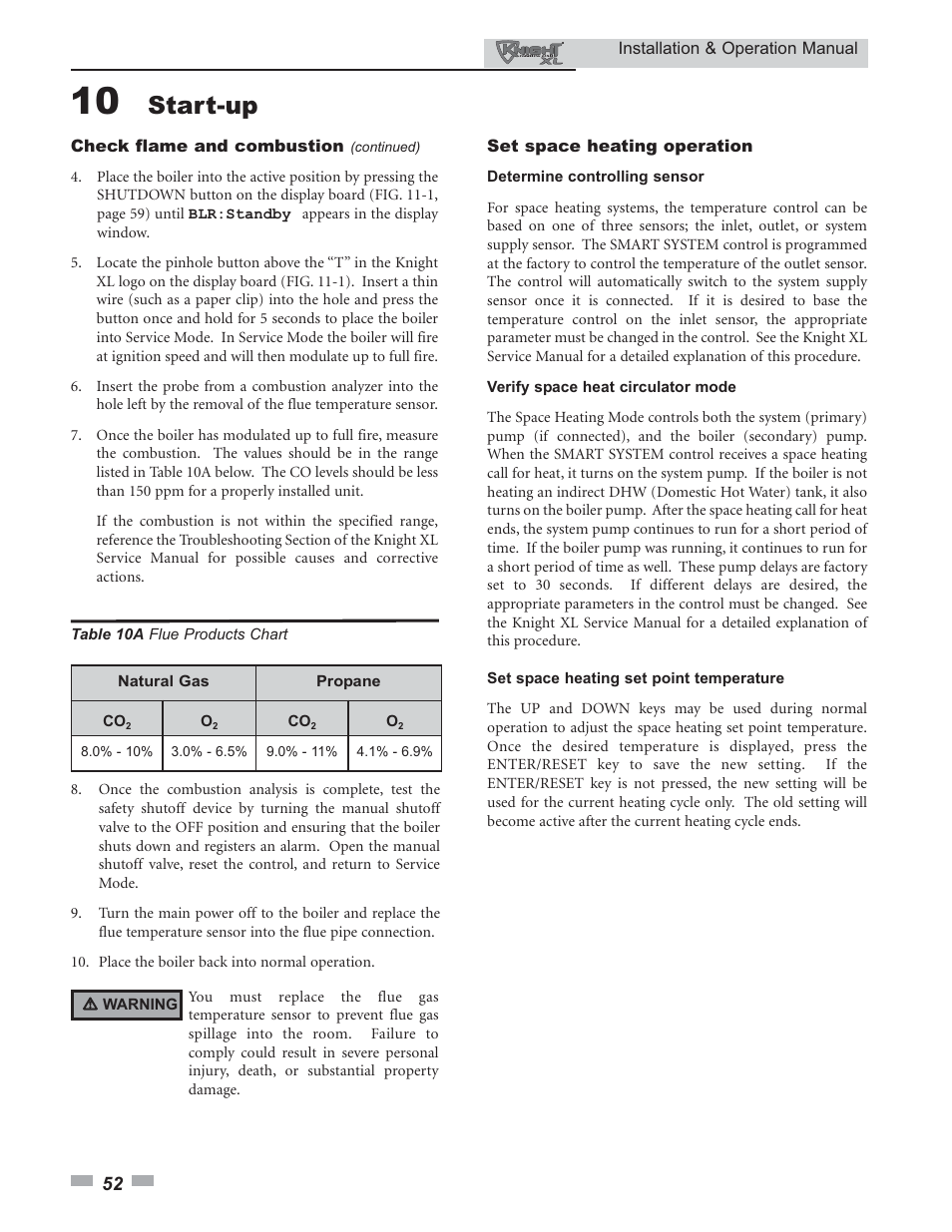 Start-up | Lochinvar Knight XL 399 - 800 User Manual | Page 52 / 72