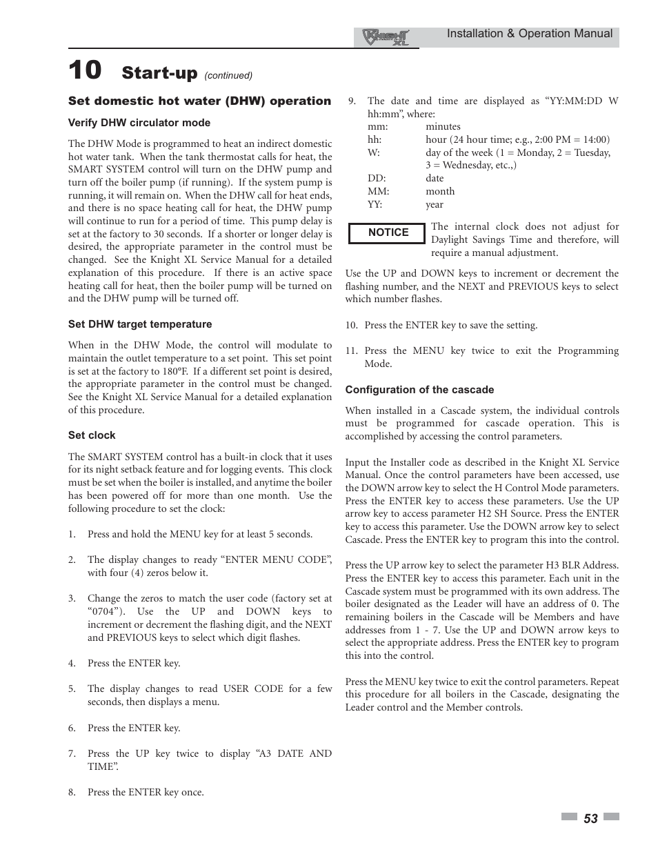 Start-up | Lochinvar Knight XL 399 - 800 User Manual | Page 53 / 72