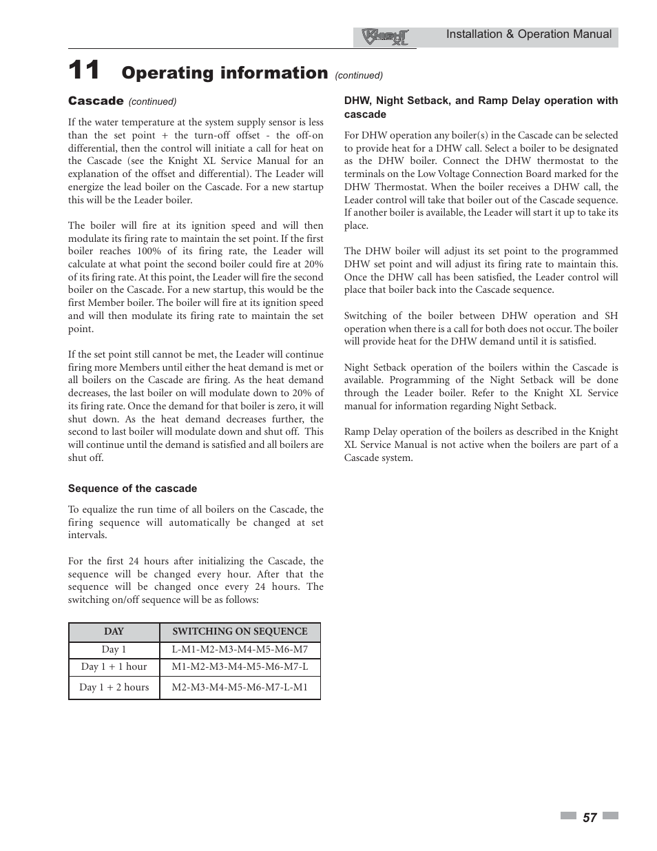 Operating information | Lochinvar Knight XL 399 - 800 User Manual | Page 57 / 72