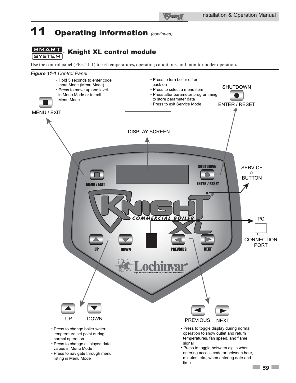 Operating information, Knight xl control module | Lochinvar Knight XL 399 - 800 User Manual | Page 59 / 72