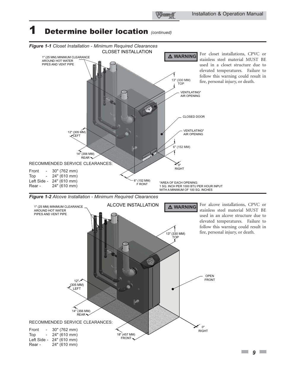 Determine boiler location, Installation & operation manual | Lochinvar Knight XL 399 - 800 User Manual | Page 9 / 72