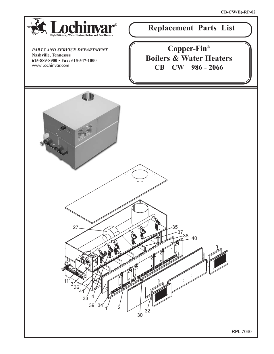 Lochinvar CW 986 User Manual | 4 pages