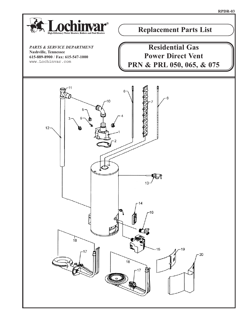 Lochinvar PRL 075 User Manual | 2 pages