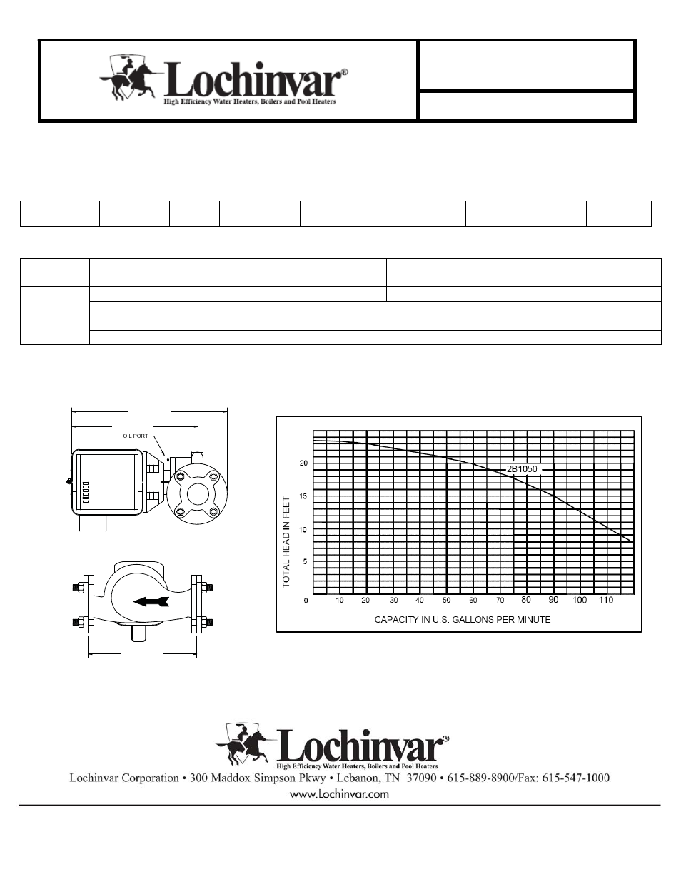 Pump, Pump-rec-07 rev b, Recommendation | Pump specifications, Installation specifications | Lochinvar 401-751 User Manual | Page 2 / 2