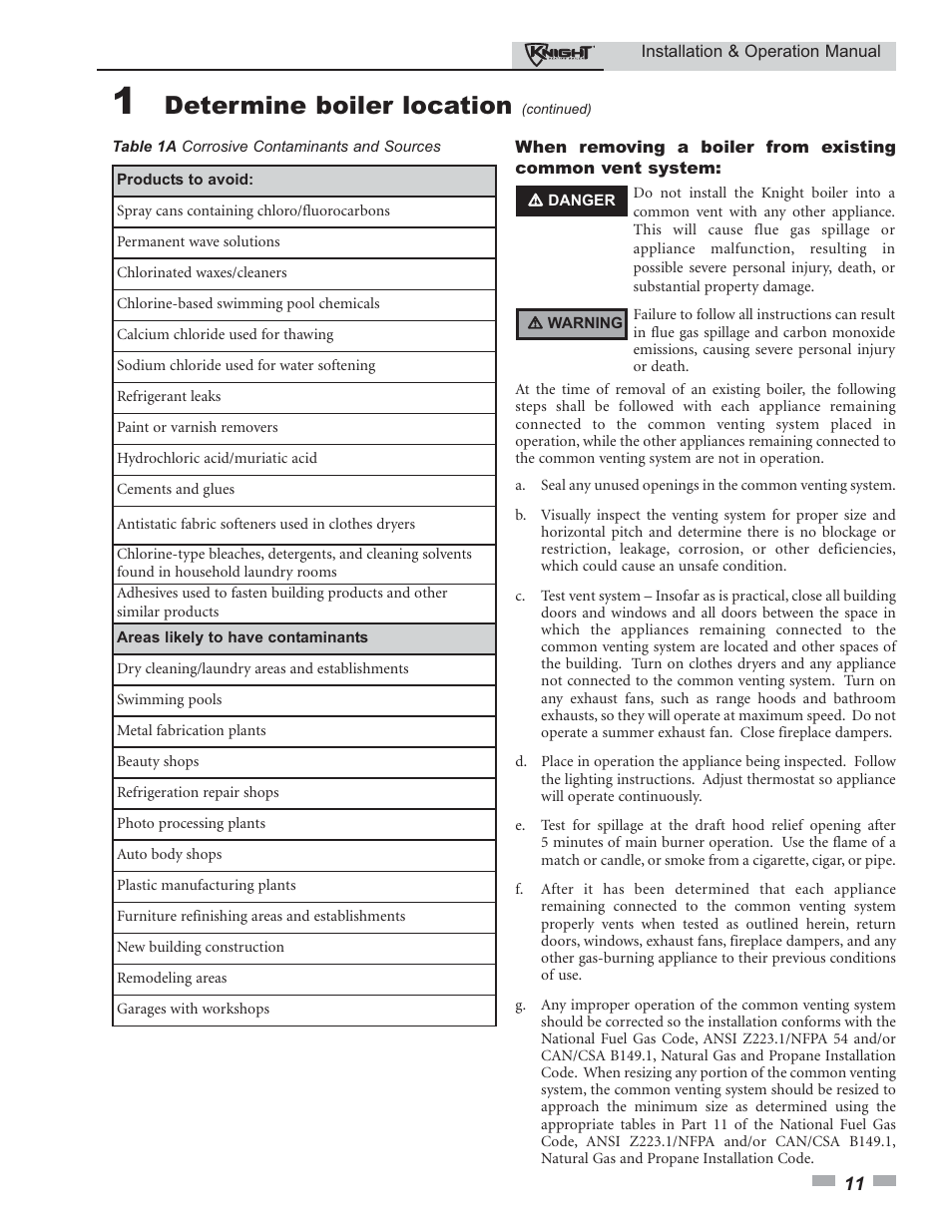 Determine boiler location | Lochinvar Knight 80 - 285 User Manual | Page 11 / 72