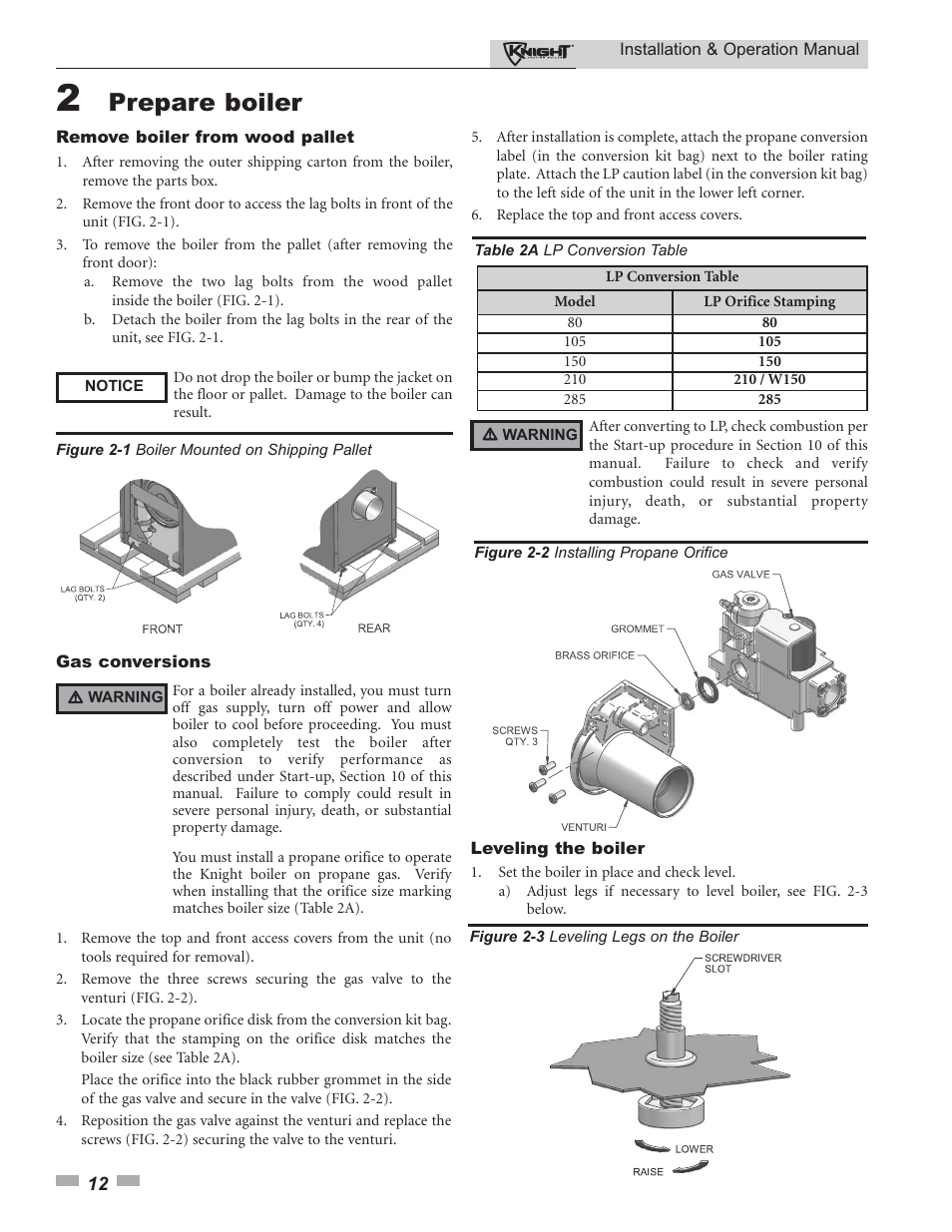 Prepare boiler | Lochinvar Knight 80 - 285 User Manual | Page 12 / 72