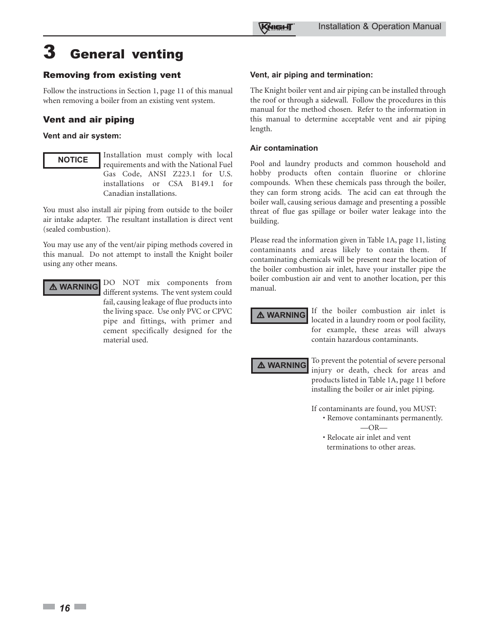 General venting | Lochinvar Knight 80 - 285 User Manual | Page 16 / 72