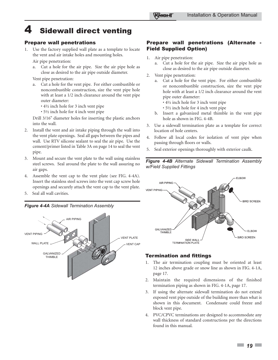 Sidewall direct venting | Lochinvar Knight 80 - 285 User Manual | Page 19 / 72