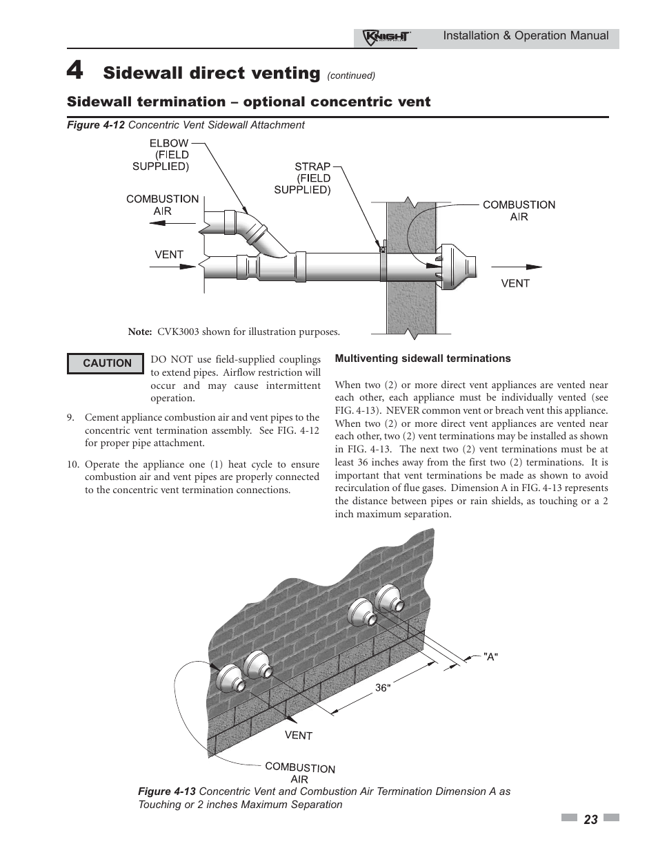 Sidewall direct venting | Lochinvar Knight 80 - 285 User Manual | Page 23 / 72