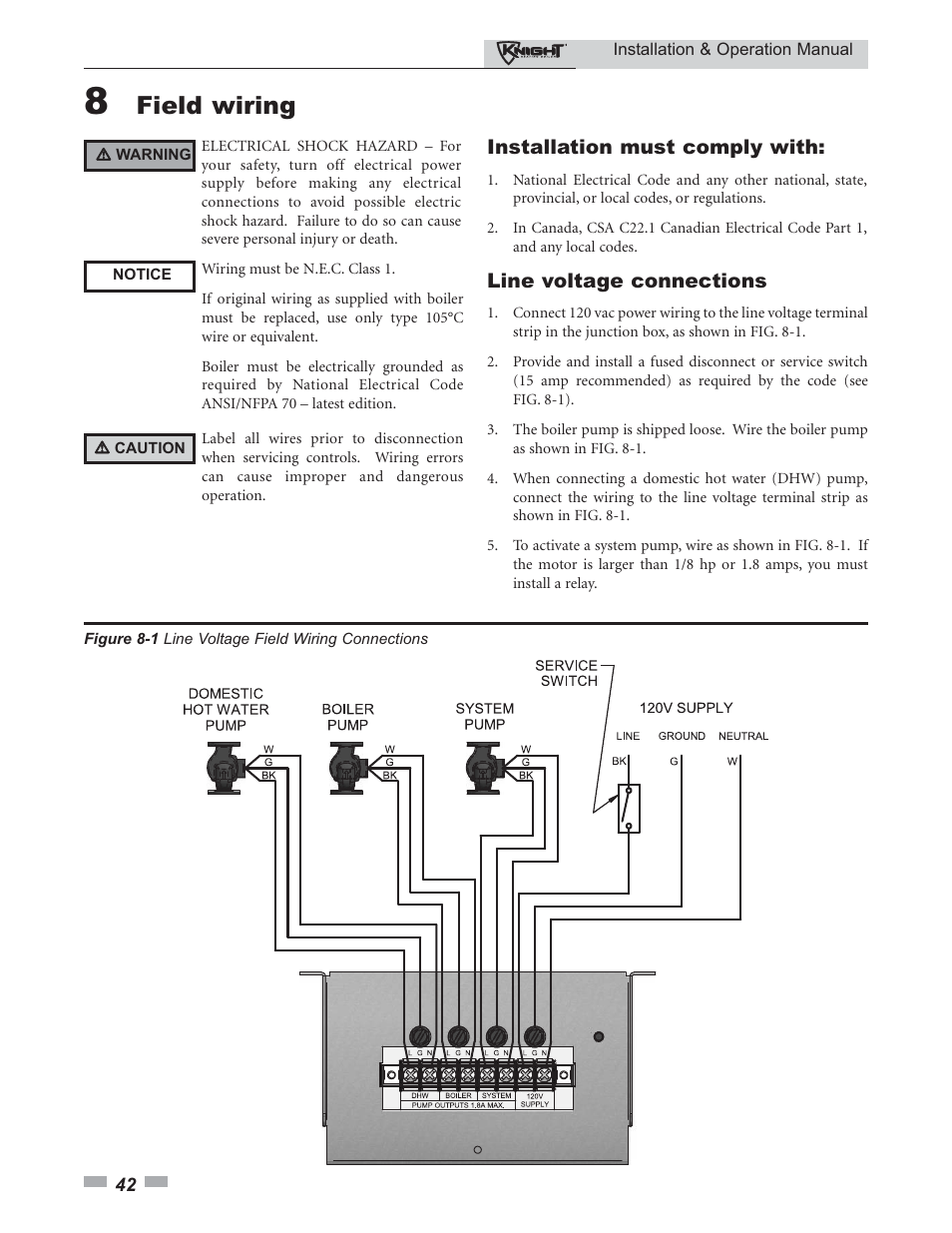 Field wiring | Lochinvar Knight 80 - 285 User Manual | Page 42 / 72