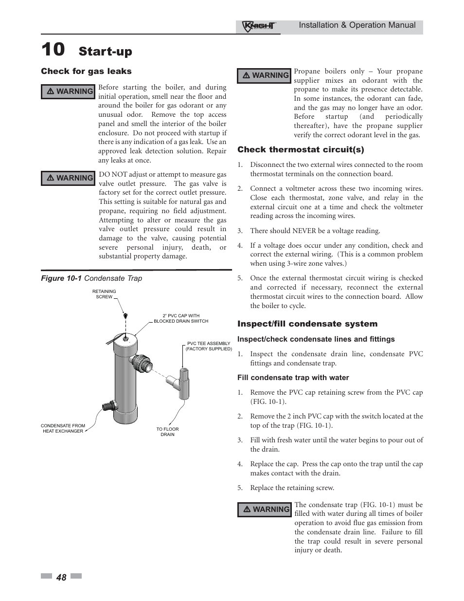 Start-up | Lochinvar Knight 80 - 285 User Manual | Page 48 / 72