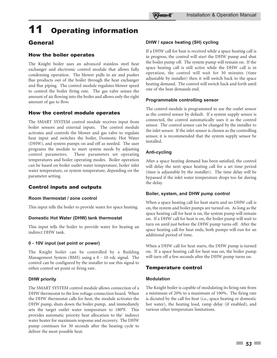 Operating information | Lochinvar Knight 80 - 285 User Manual | Page 53 / 72