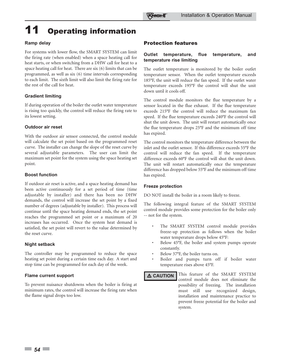 Operating information | Lochinvar Knight 80 - 285 User Manual | Page 54 / 72