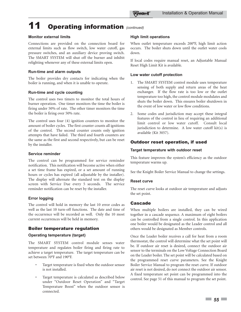Operating information | Lochinvar Knight 80 - 285 User Manual | Page 55 / 72