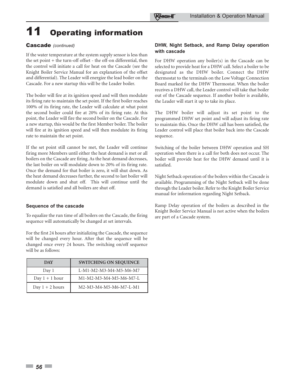 Operating information | Lochinvar Knight 80 - 285 User Manual | Page 56 / 72