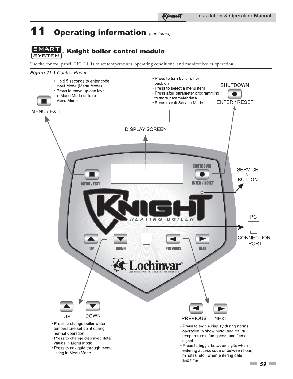 Operating information | Lochinvar Knight 80 - 285 User Manual | Page 59 / 72