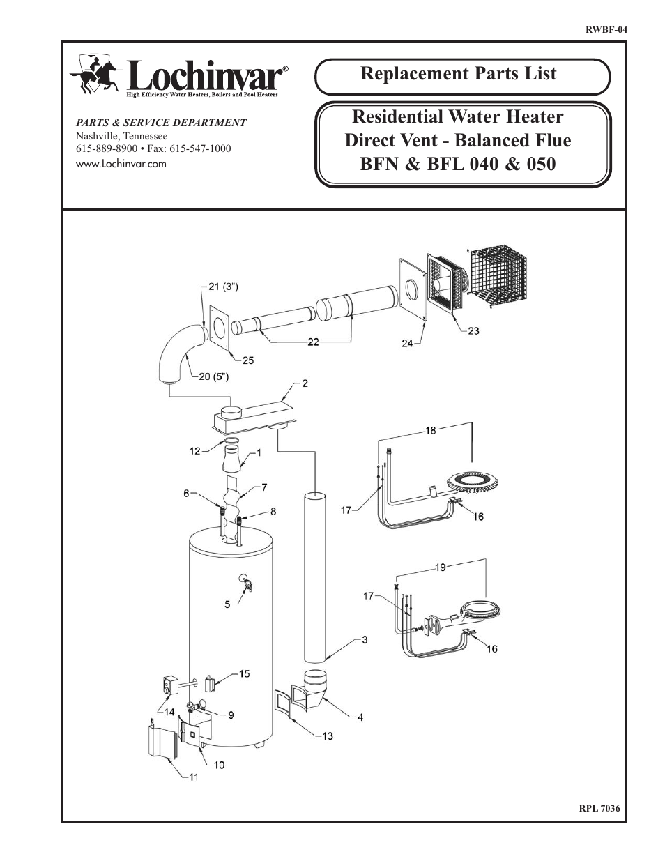 Lochinvar BFL 040 User Manual | 2 pages