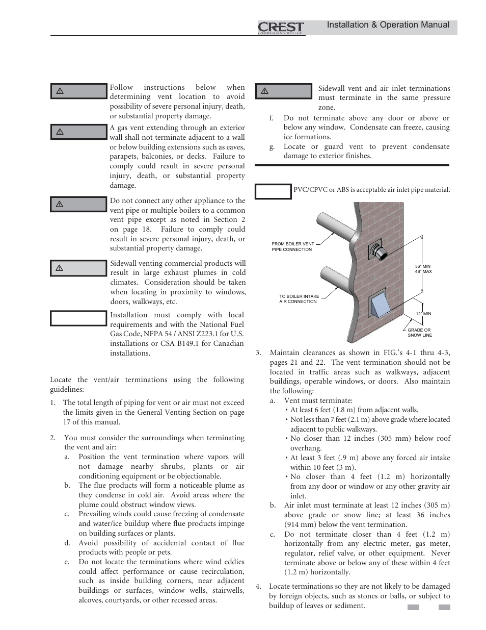 Sidewall direct, Venting, Vent/air termination – sidewall | Lochinvar Condensing Boiler 1.5 User Manual | Page 21 / 60