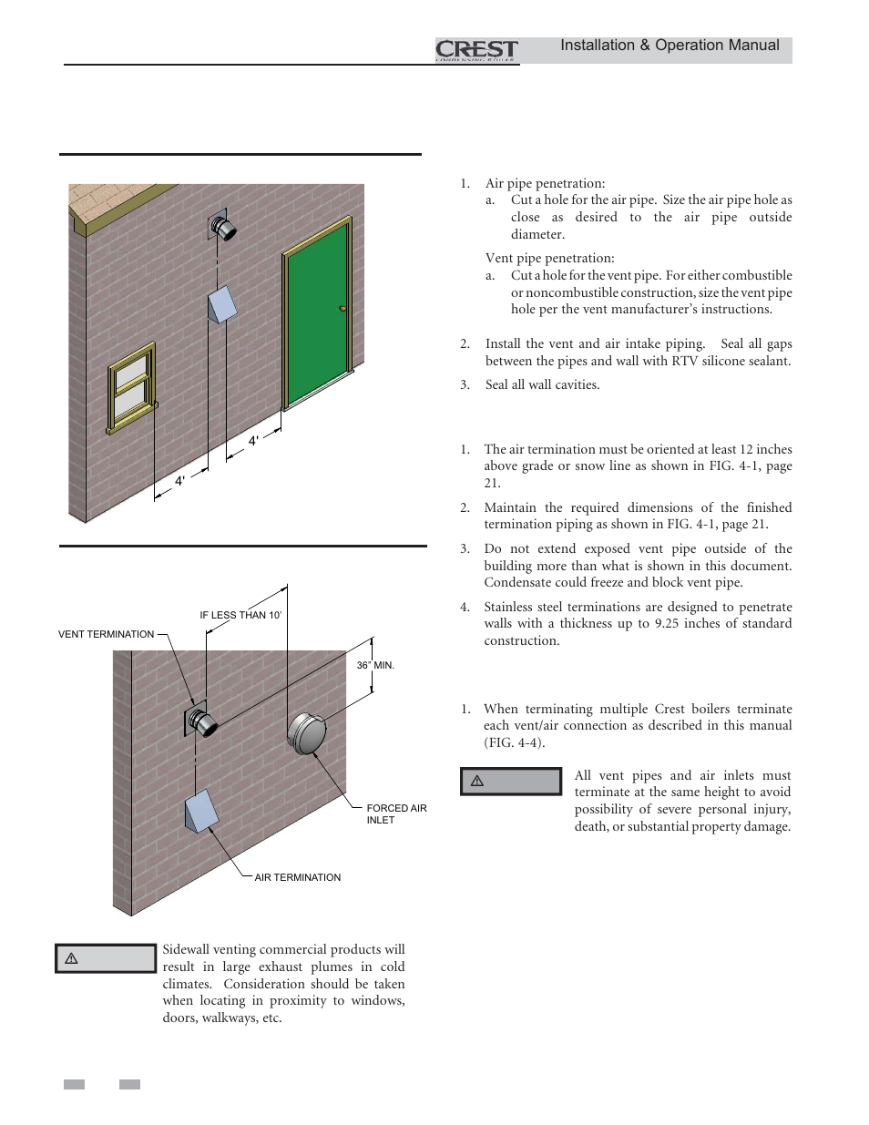 Sidewall direct venting, Vent/air termination – sidewall | Lochinvar Condensing Boiler 1.5 User Manual | Page 22 / 60
