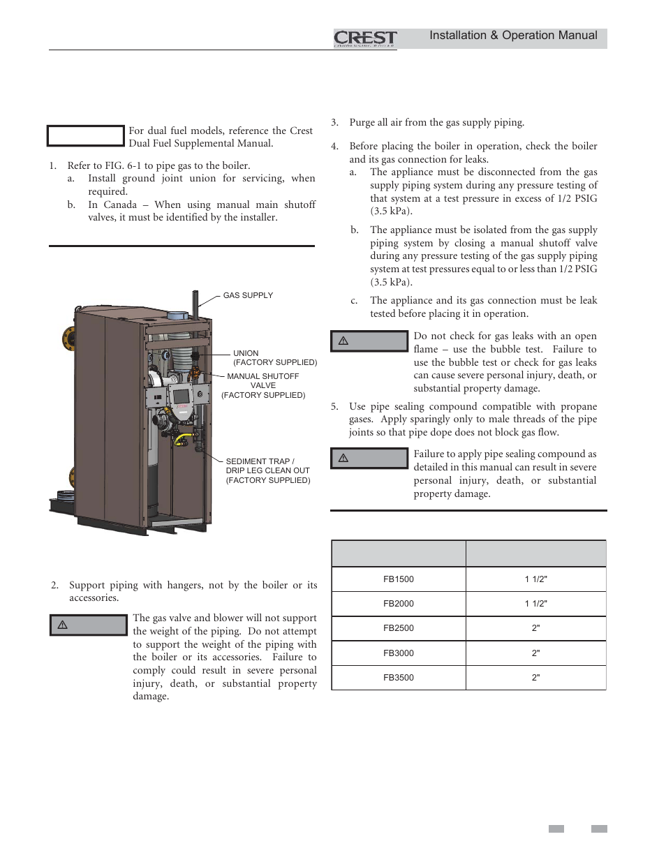 Gas connections, Connecting gas supply piping | Lochinvar Condensing Boiler 1.5 User Manual | Page 31 / 60