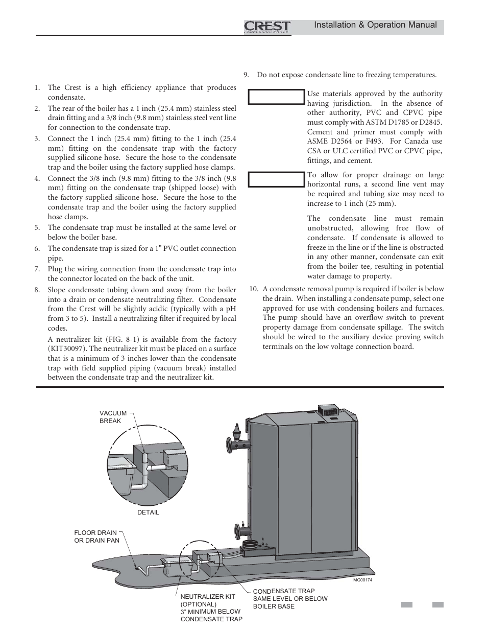 Condensate disposal, Condensate drain | Lochinvar Condensing Boiler 1.5 User Manual | Page 39 / 60