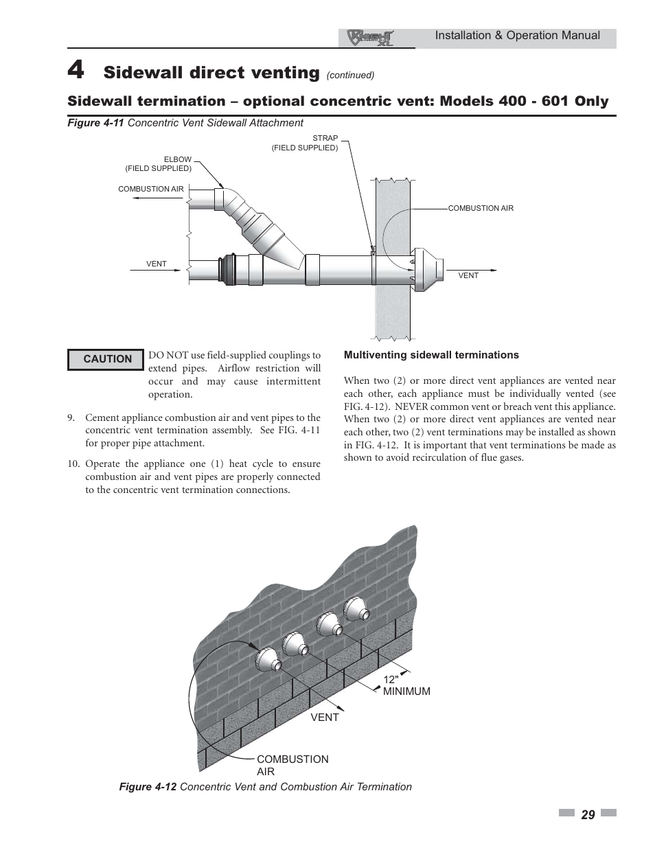 Sidewall direct venting | Lochinvar 400 User Manual | Page 29 / 80