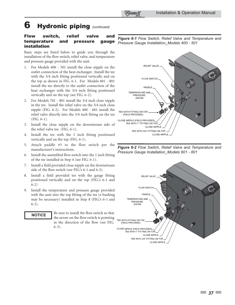 Hydronic piping, Installation & operation manual | Lochinvar 400 User Manual | Page 37 / 80