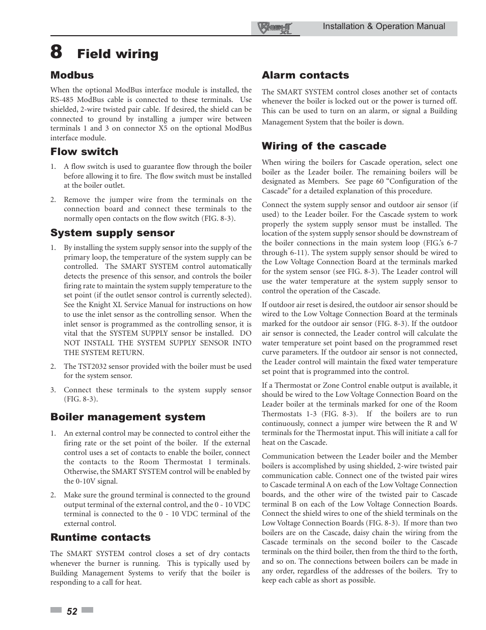 Field wiring | Lochinvar 400 User Manual | Page 52 / 80