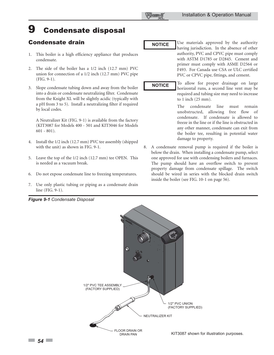 Condensate disposal, Condensate drain | Lochinvar 400 User Manual | Page 54 / 80