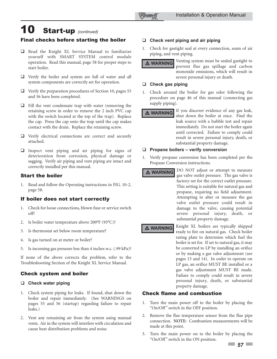 Start-up | Lochinvar 400 User Manual | Page 57 / 80