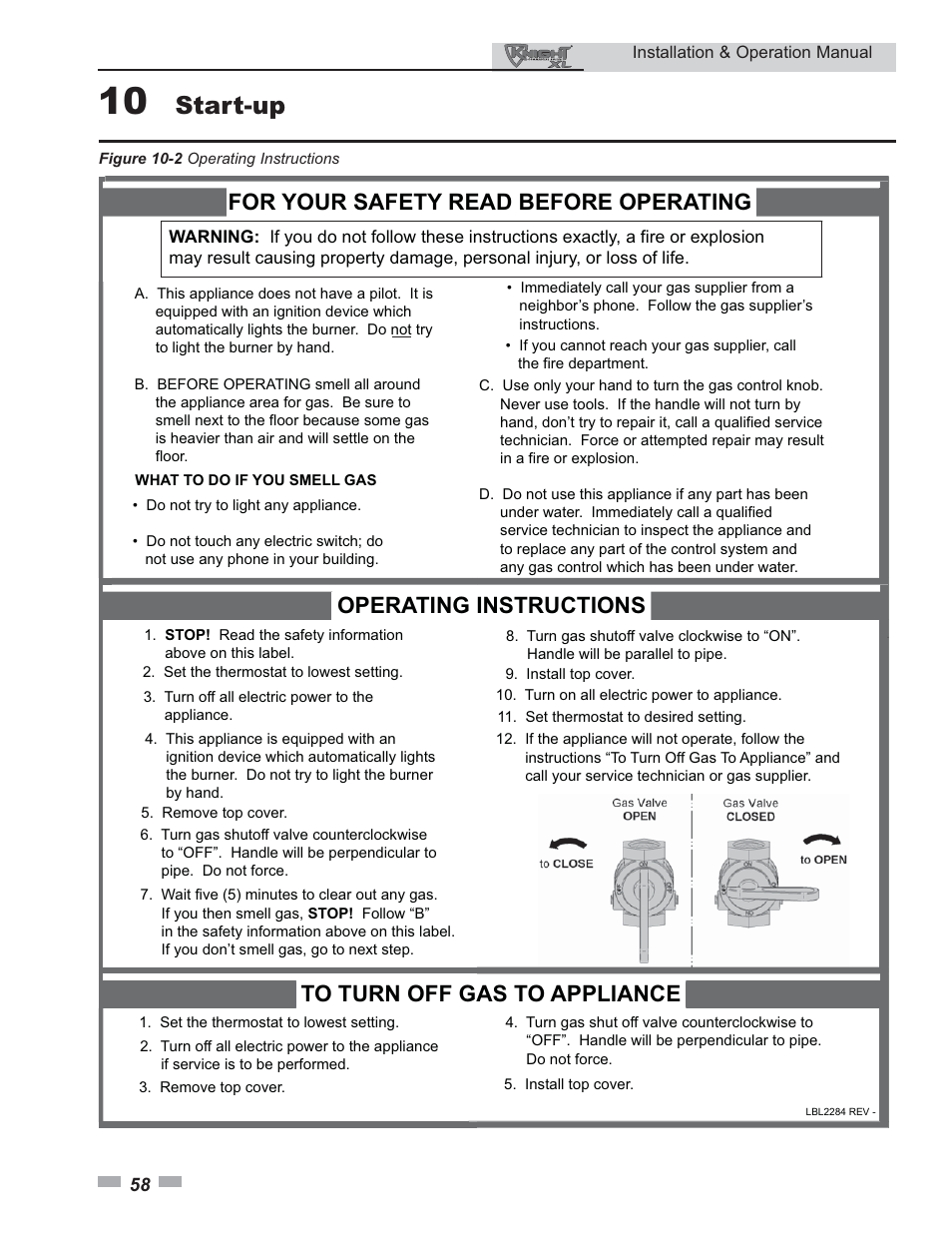 Start-up, For your safety read before operating | Lochinvar 400 User Manual | Page 58 / 80