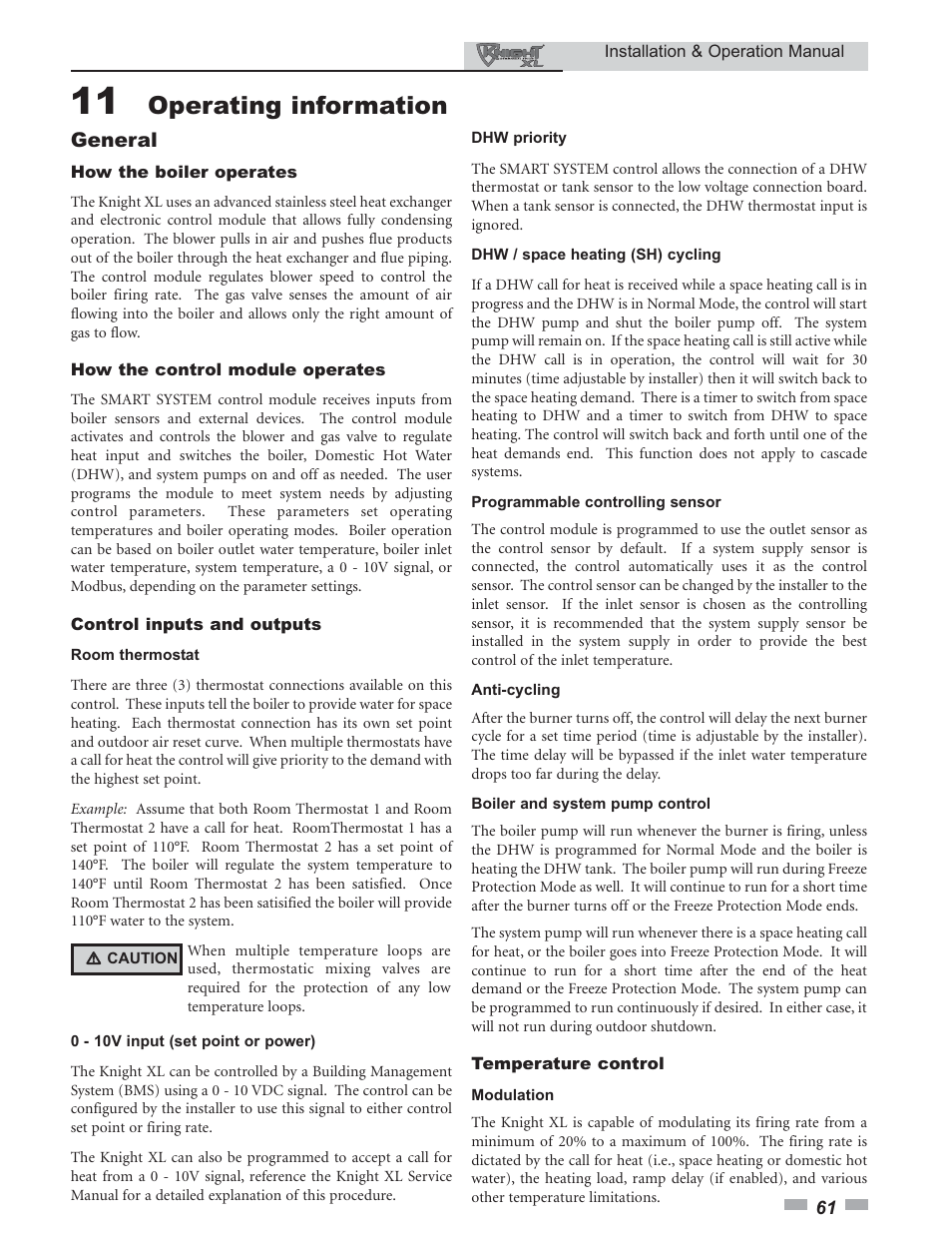 Operating information, General | Lochinvar 400 User Manual | Page 61 / 80