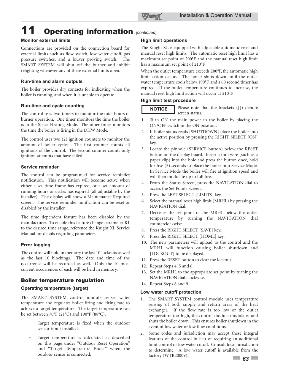 Operating information | Lochinvar 400 User Manual | Page 63 / 80