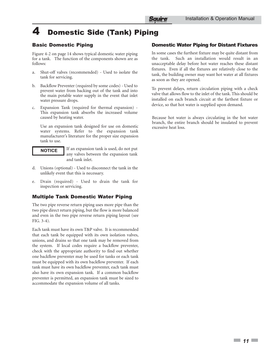 Domestic side (tank) piping | Lochinvar SQUIRE SIT030 User Manual | Page 11 / 24
