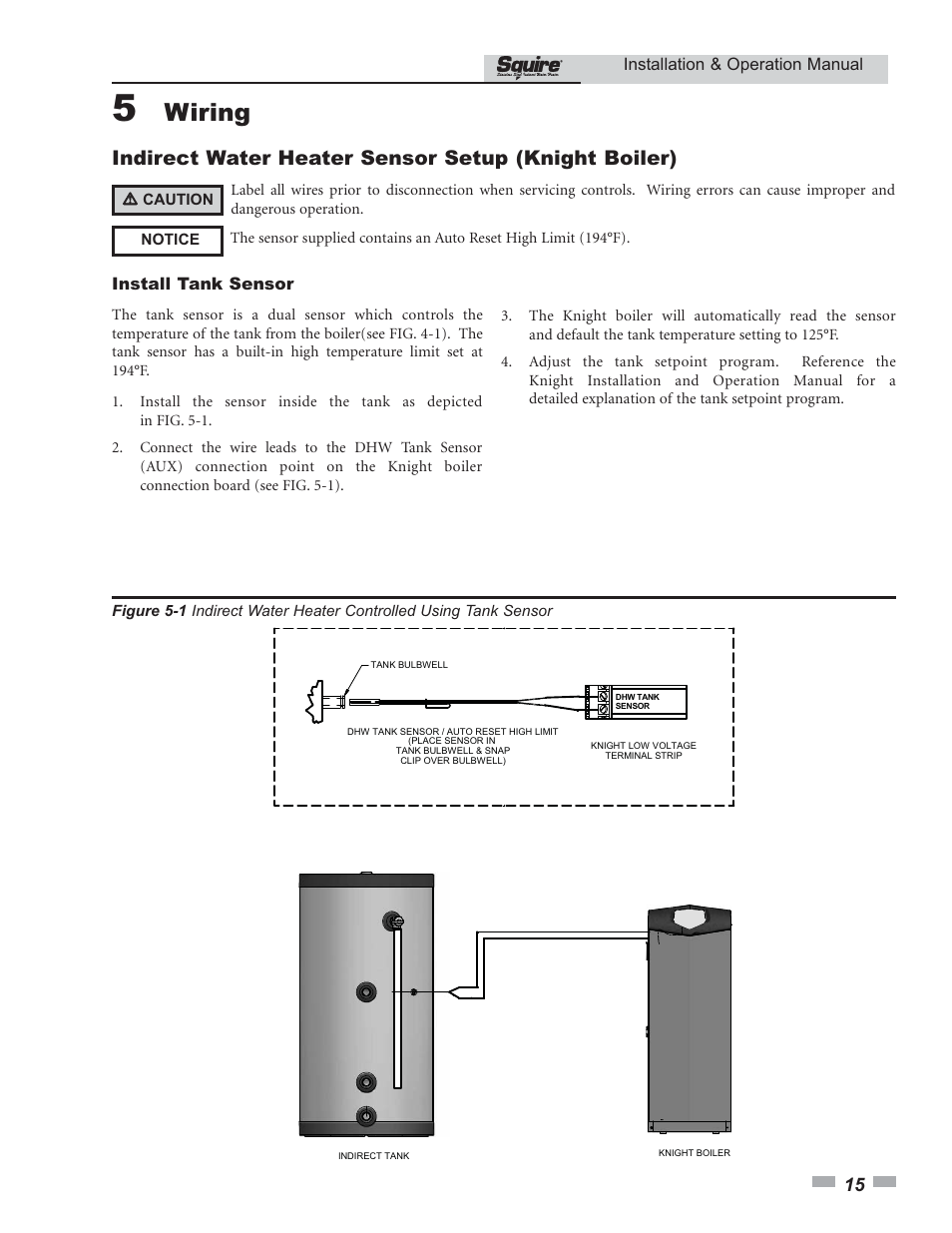 Wiring, Indirect water heater sensor setup (knight boiler) | Lochinvar SQUIRE SIT030 User Manual | Page 15 / 24