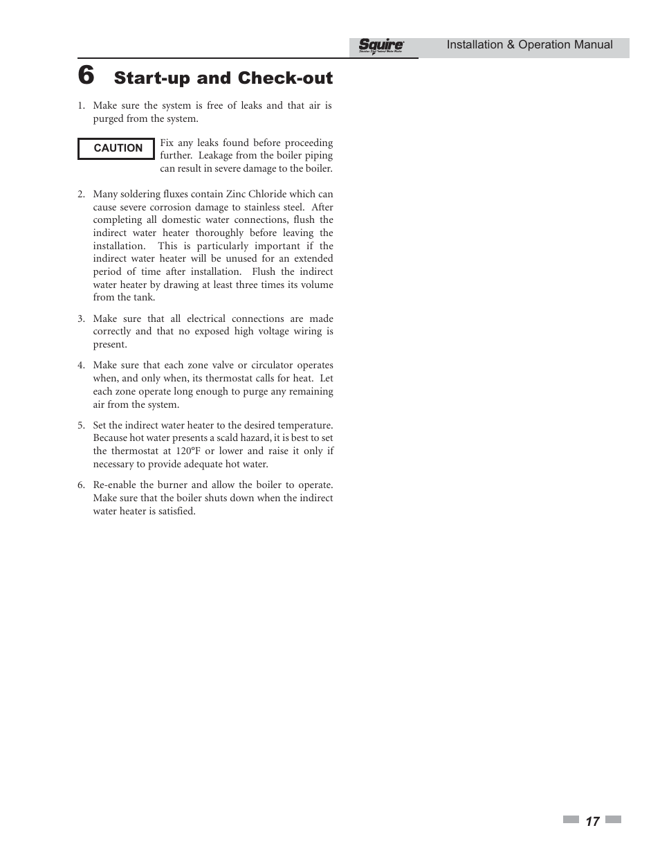Start-up and check-out | Lochinvar SQUIRE SIT030 User Manual | Page 17 / 24