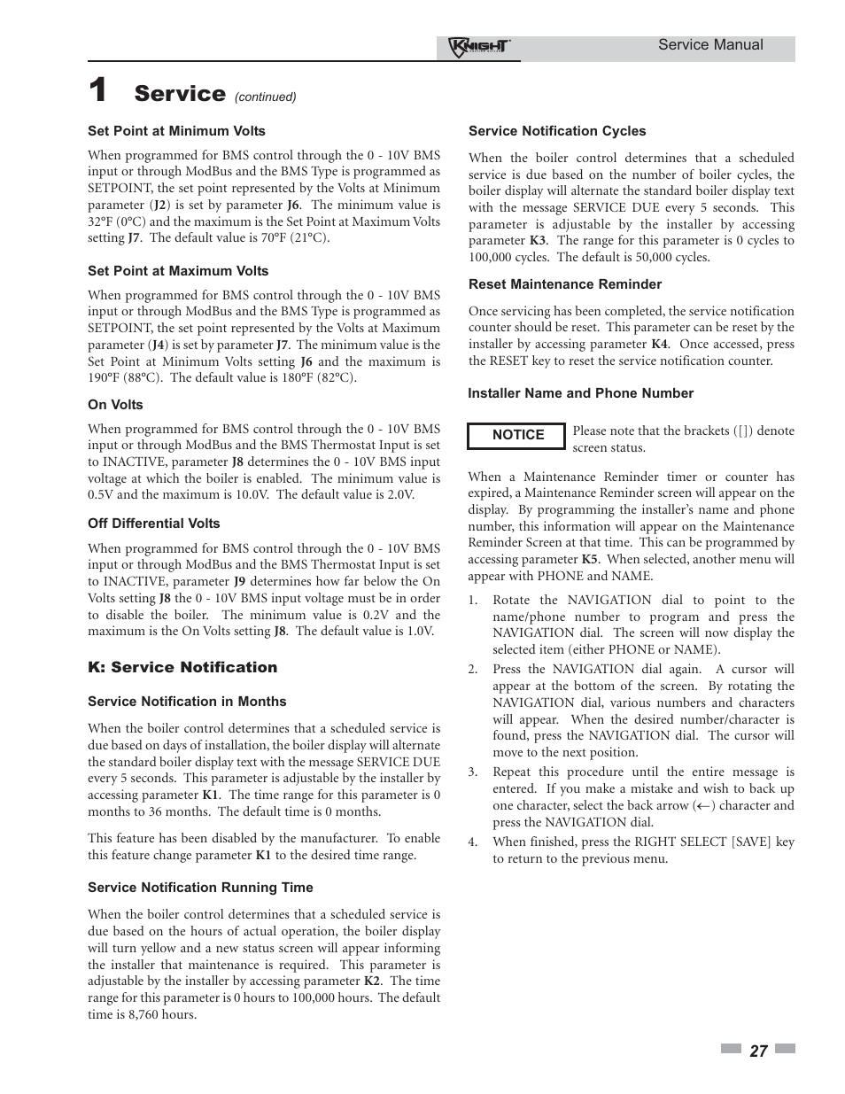 Service | Lochinvar KNIGHT 81-286 User Manual | Page 27 / 48