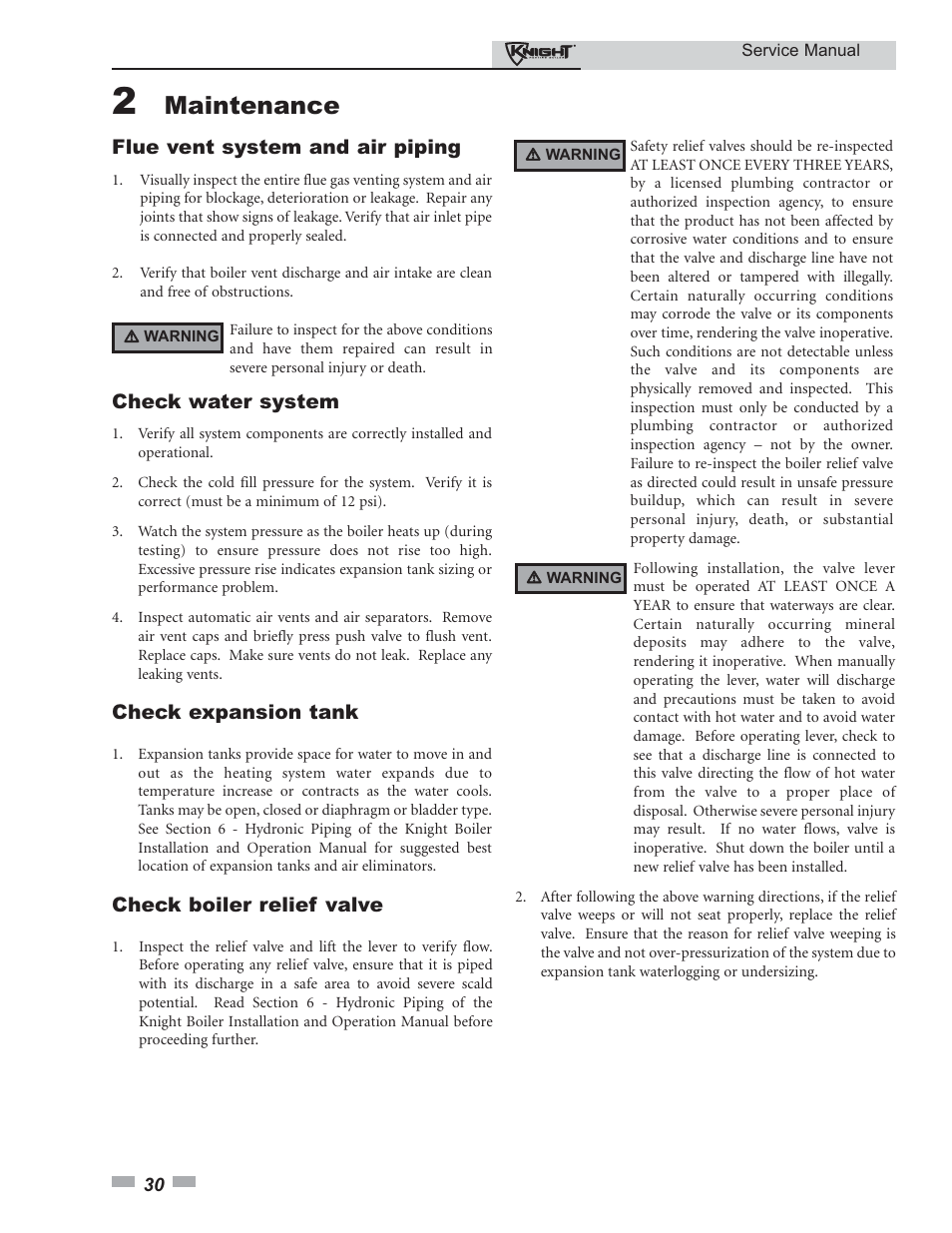 Maintenance | Lochinvar KNIGHT 81-286 User Manual | Page 30 / 48