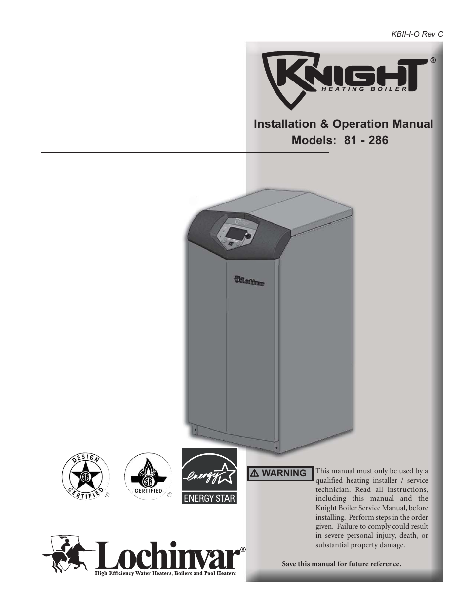 Lochinvar KBII-I-O REV C 81 - 286 User Manual | 80 pages