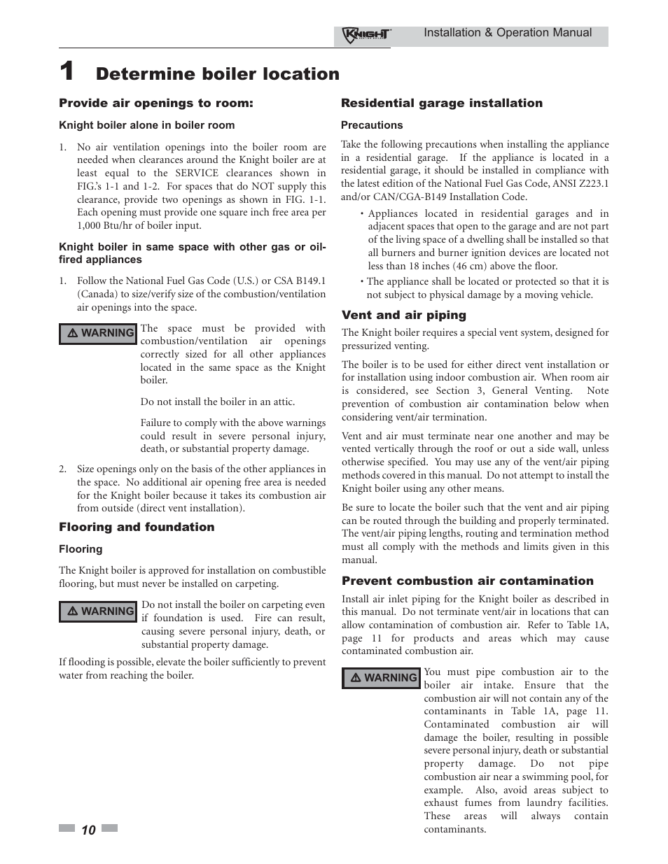 Determine boiler location | Lochinvar KBII-I-O REV C 81 - 286 User Manual | Page 10 / 80