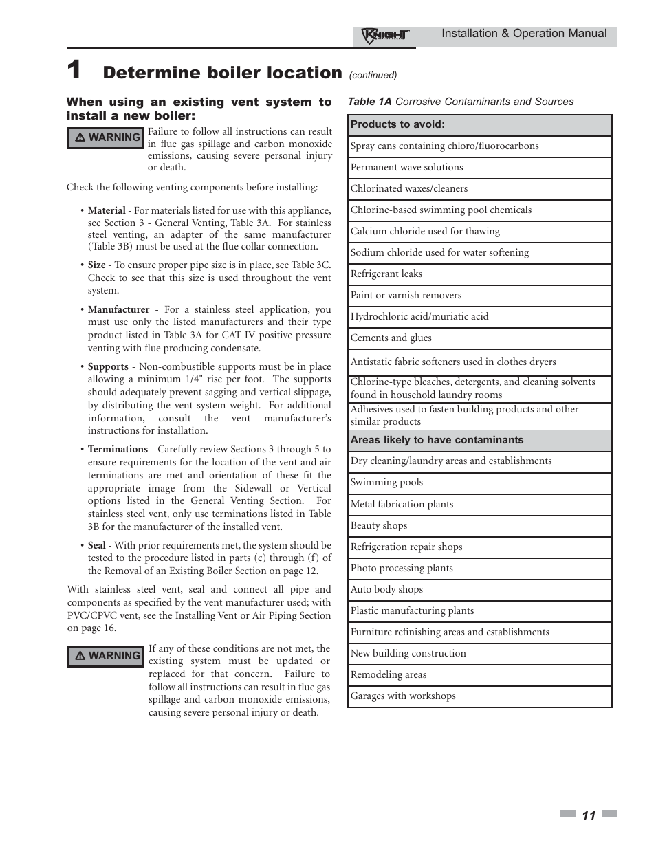 Determine boiler location | Lochinvar KBII-I-O REV C 81 - 286 User Manual | Page 11 / 80