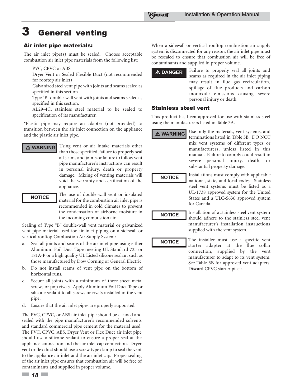 General venting | Lochinvar KBII-I-O REV C 81 - 286 User Manual | Page 18 / 80