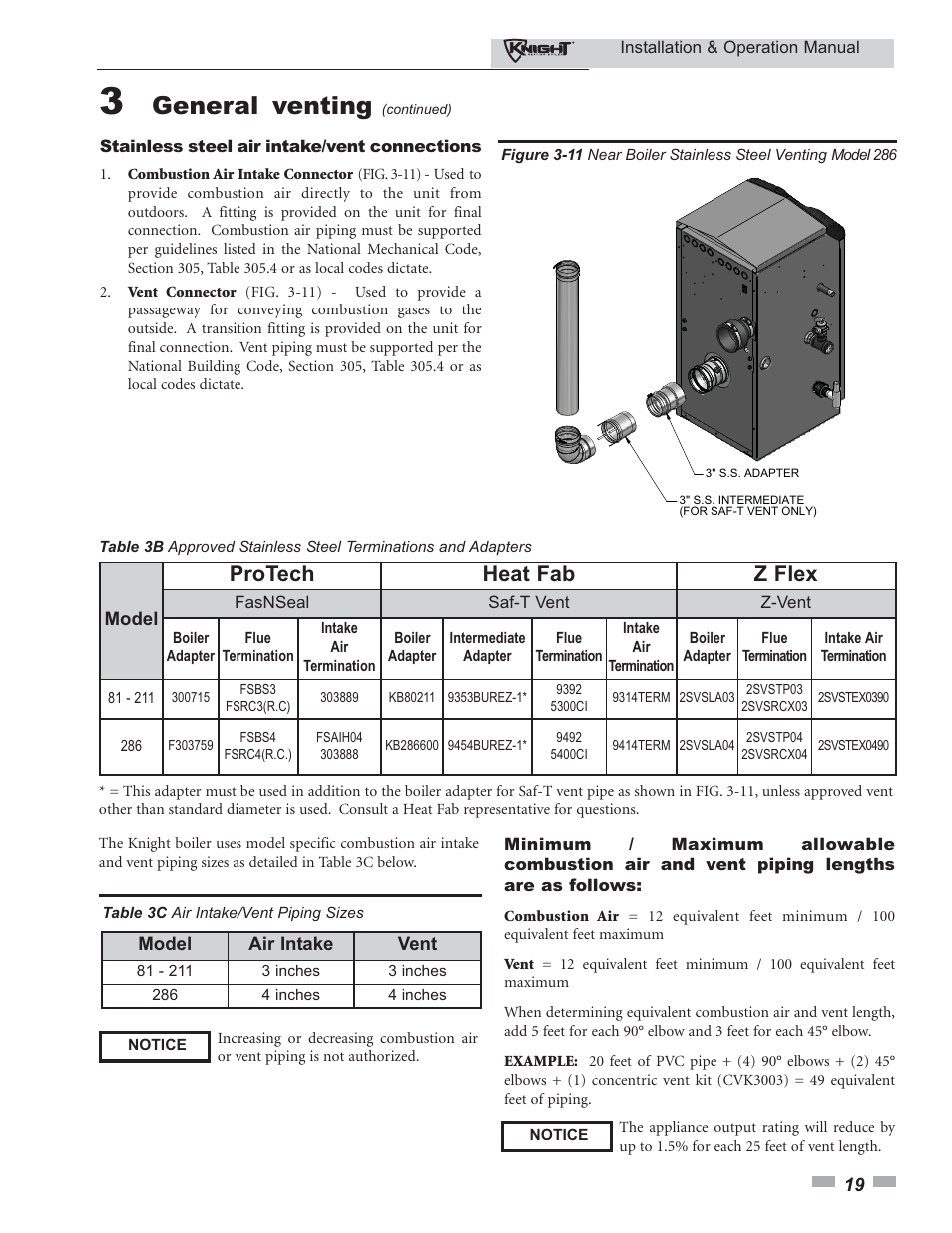 General venting, Protech heat fab z flex | Lochinvar KBII-I-O REV C 81 - 286 User Manual | Page 19 / 80