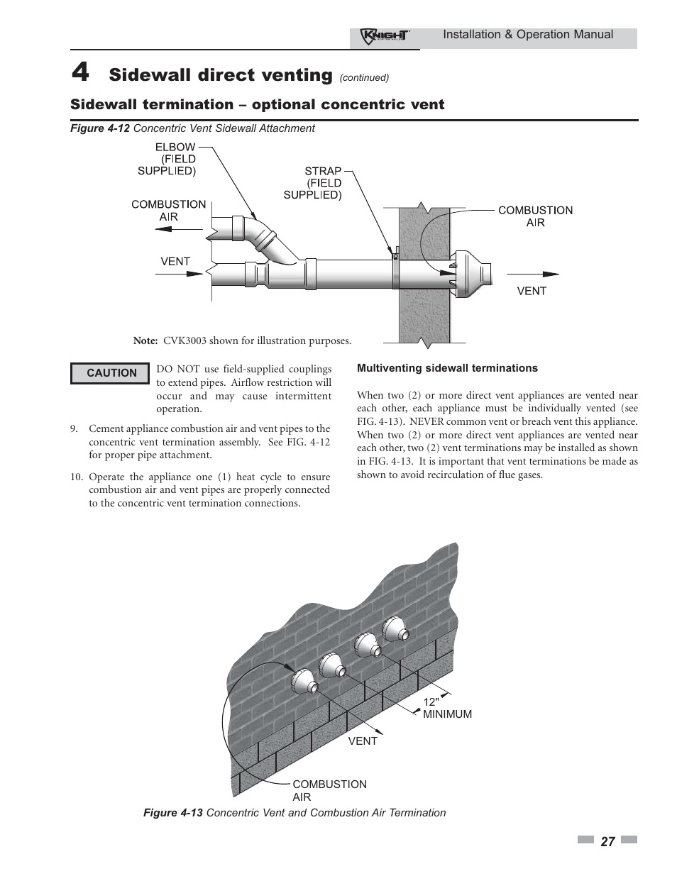 Sidewall direct venting | Lochinvar KBII-I-O REV C 81 - 286 User Manual | Page 27 / 80