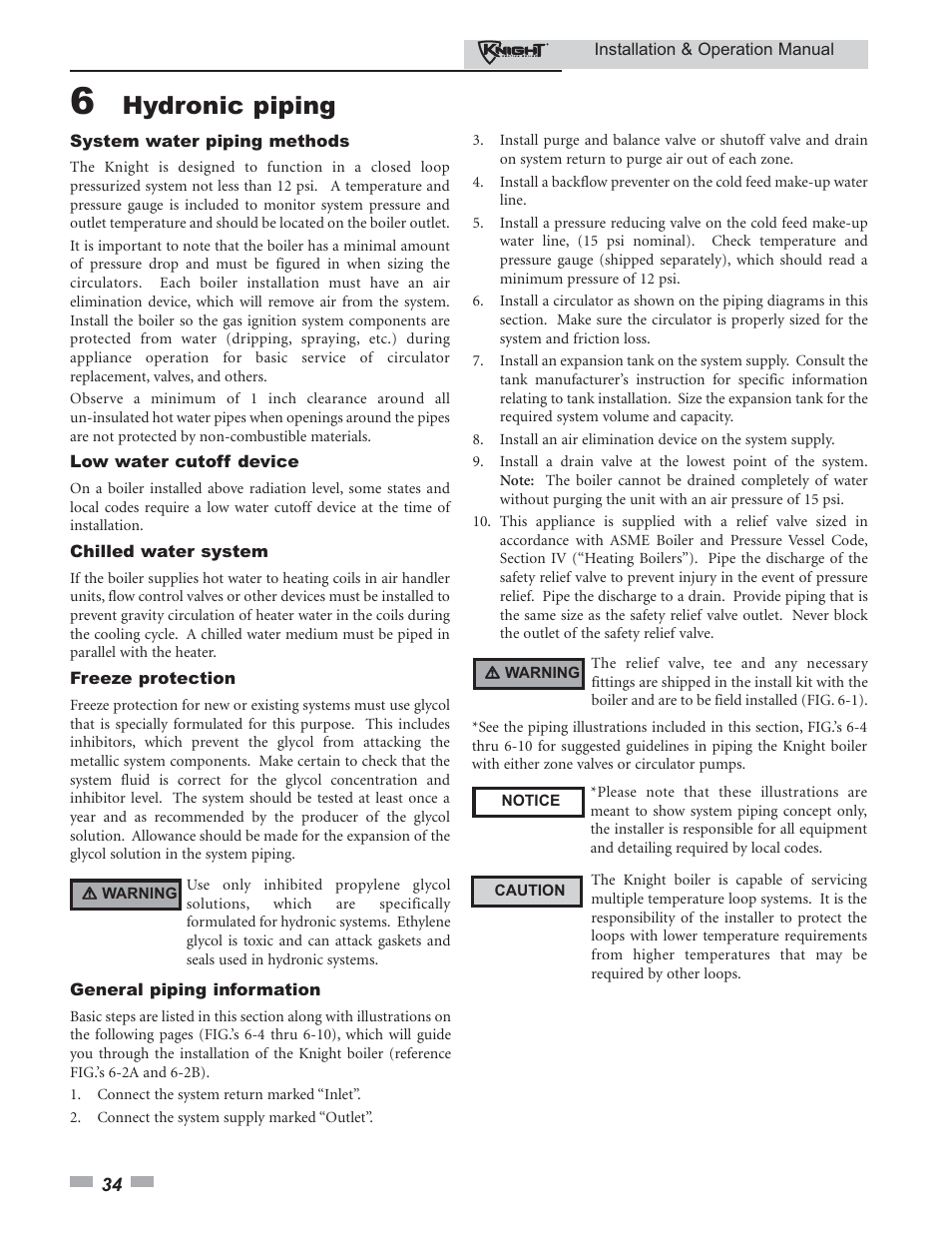 Hydronic piping | Lochinvar KBII-I-O REV C 81 - 286 User Manual | Page 34 / 80