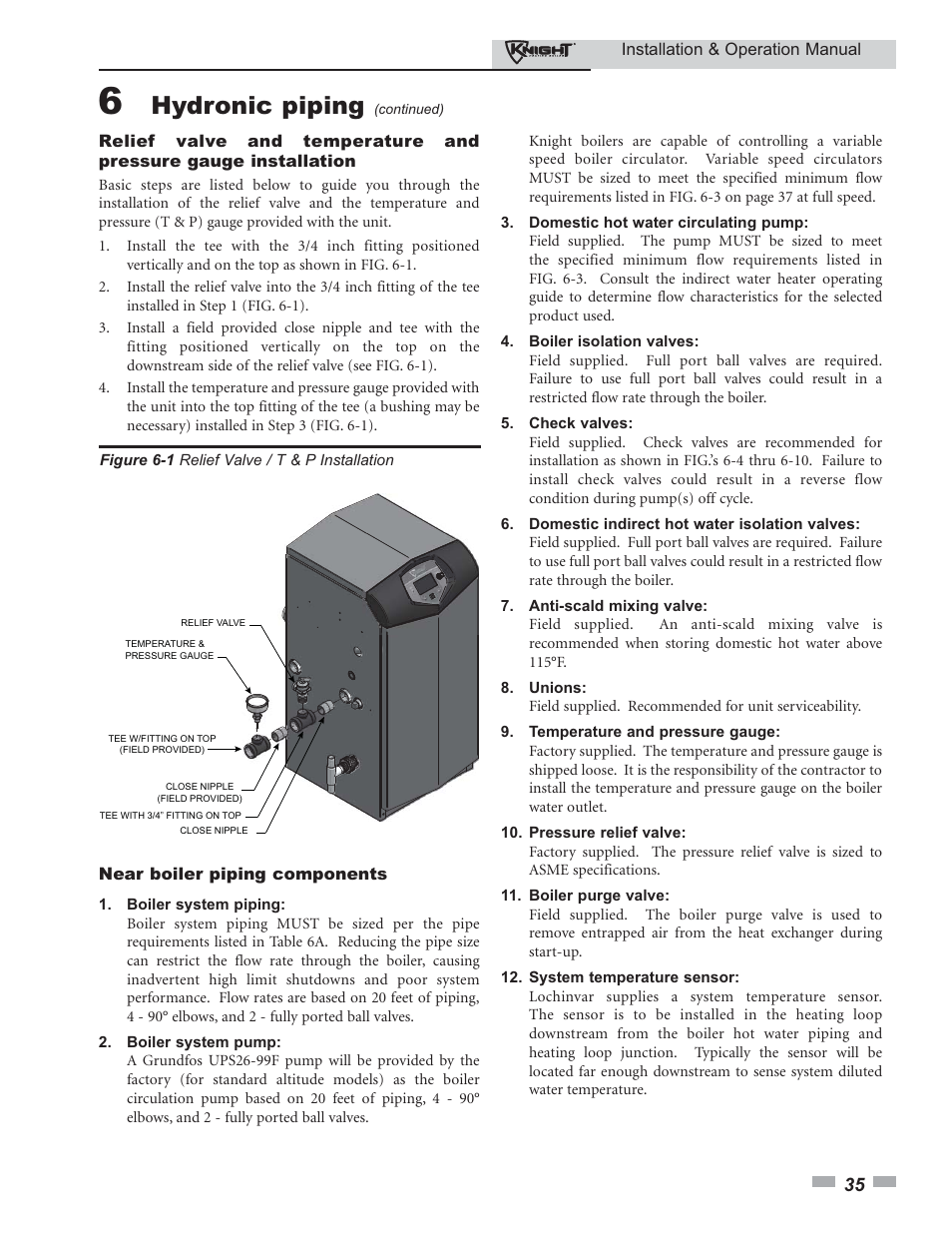 Hydronic piping | Lochinvar KBII-I-O REV C 81 - 286 User Manual | Page 35 / 80