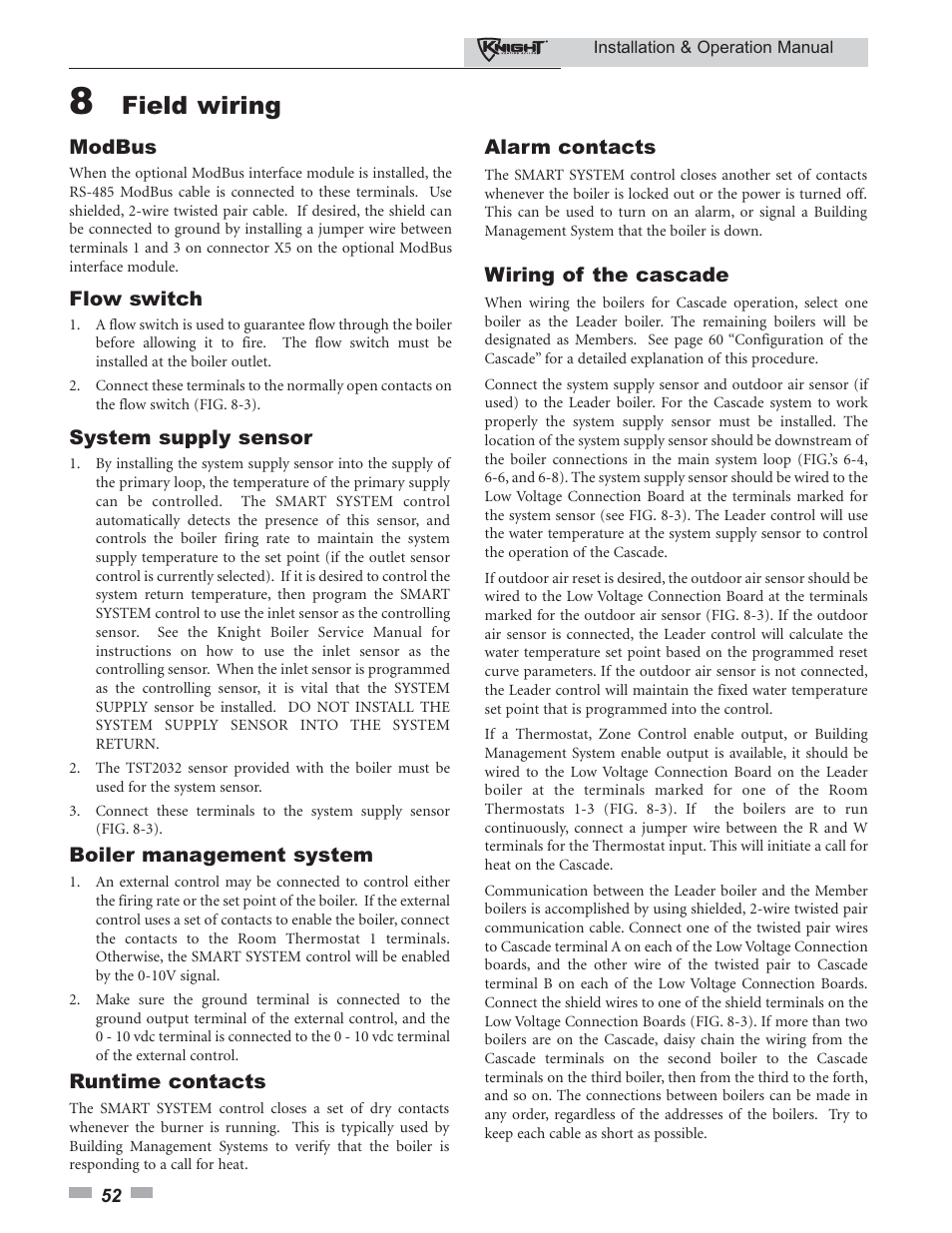 Field wiring | Lochinvar KBII-I-O REV C 81 - 286 User Manual | Page 52 / 80